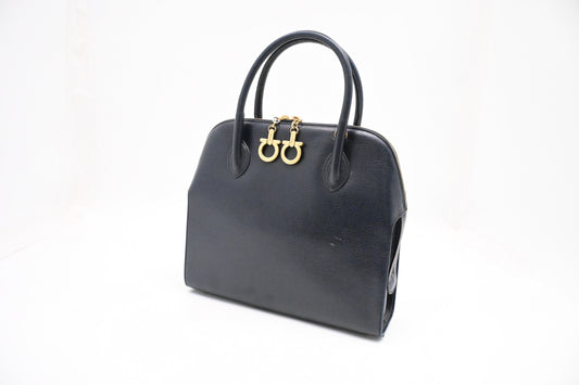 Ferragamo Gancini Handbag in Navy Blue Leather
