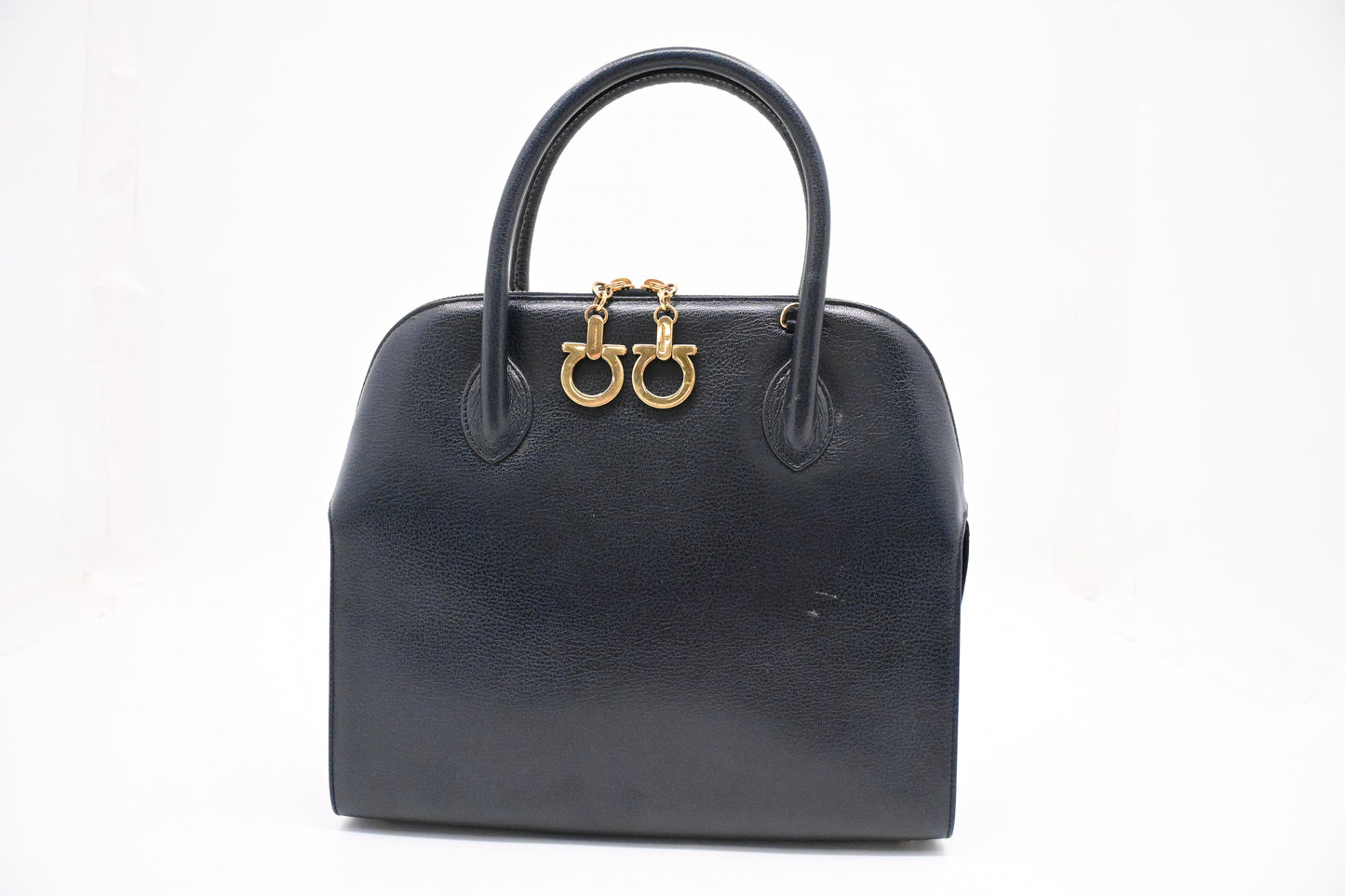 Ferragamo Gancini Handbag in Navy Blue Leather