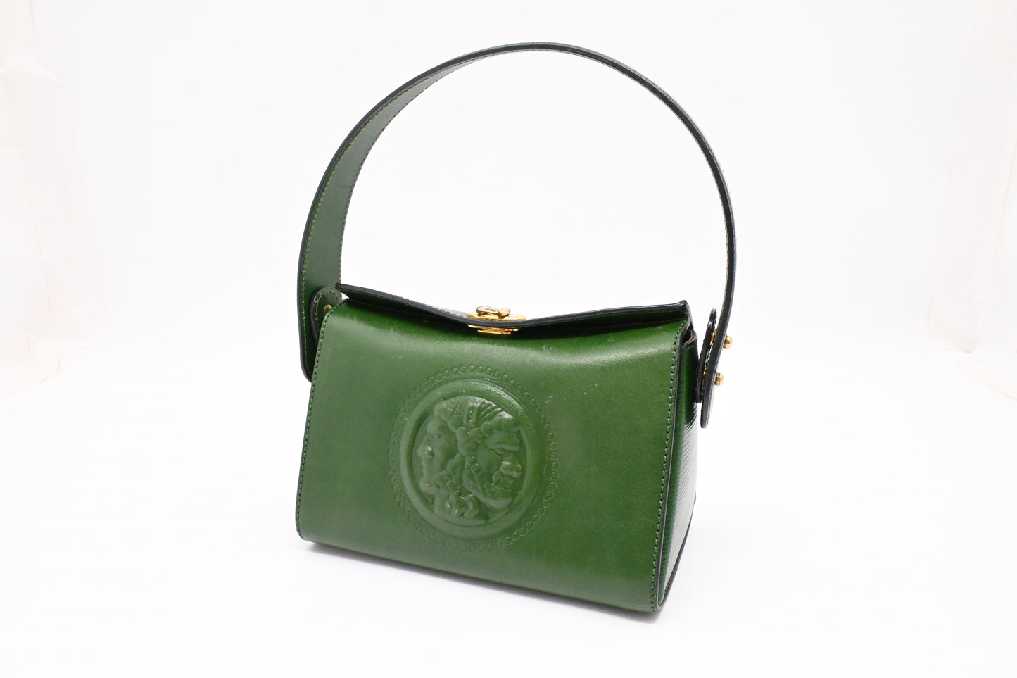Fendi Janus Top Handle Bag in Green Leather