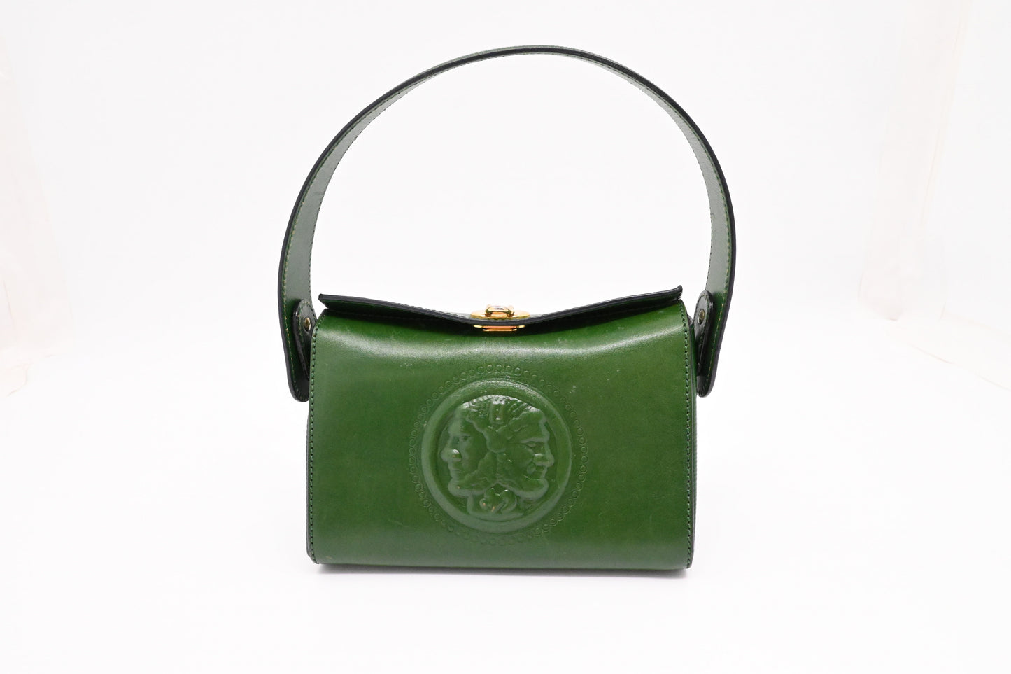 Fendi Janus Top Handle Bag in Green Leather