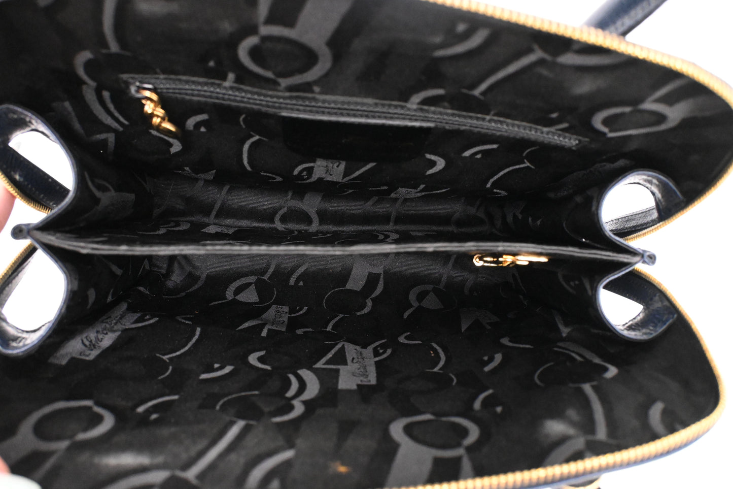 Ferragamo Gancini Handbag in Navy Blue Leather