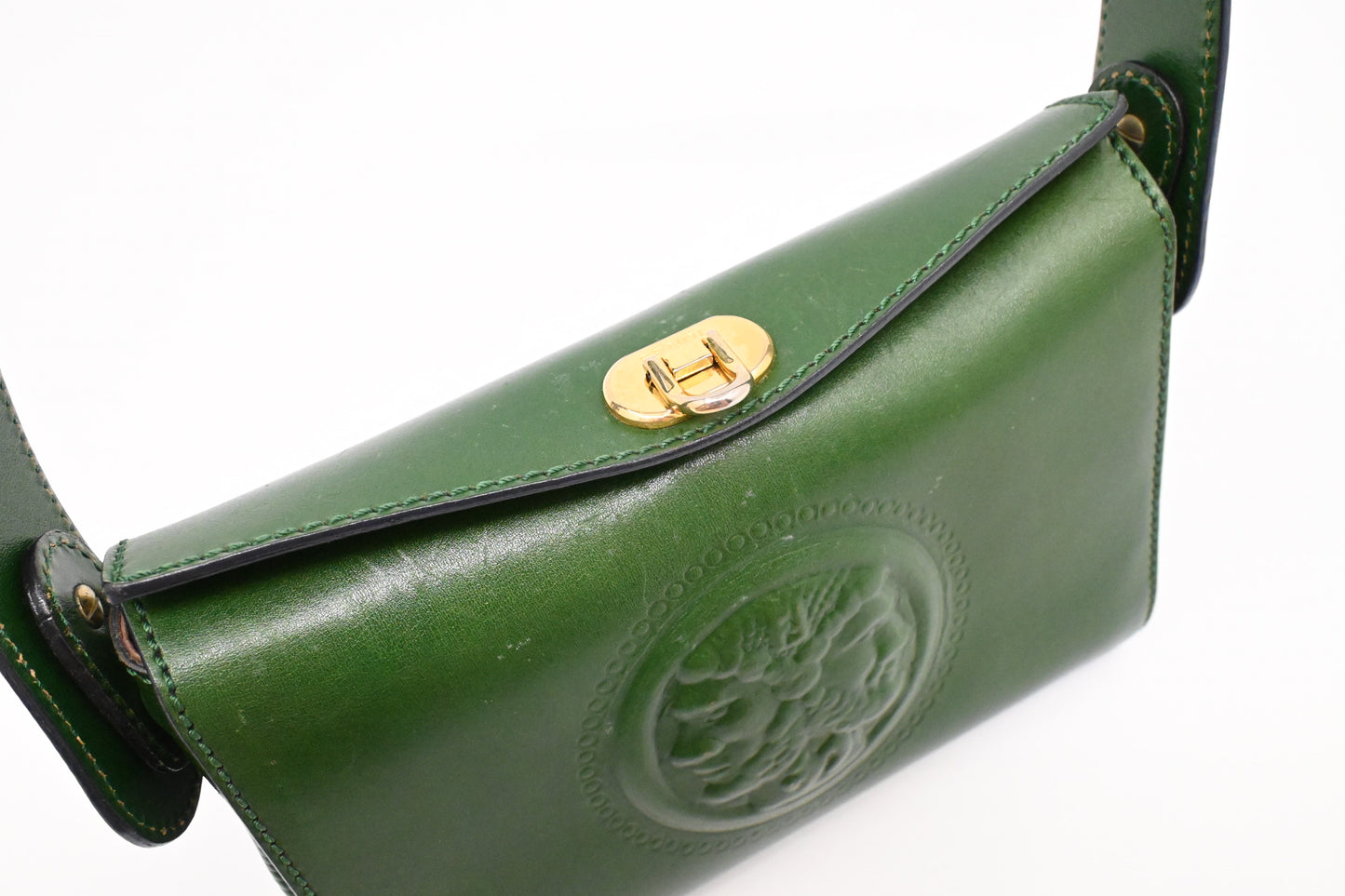 Fendi Janus Top Handle Bag in Green Leather
