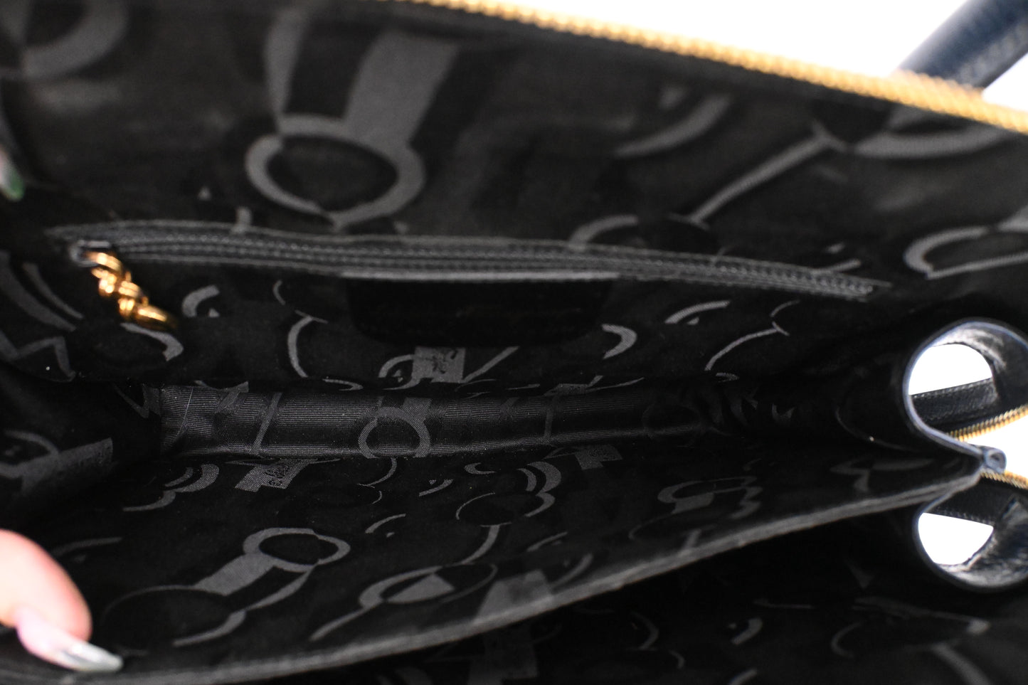 Ferragamo Gancini Handbag in Navy Blue Leather