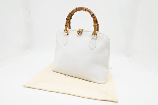 Gucci Bamboo Handbag in White Leather