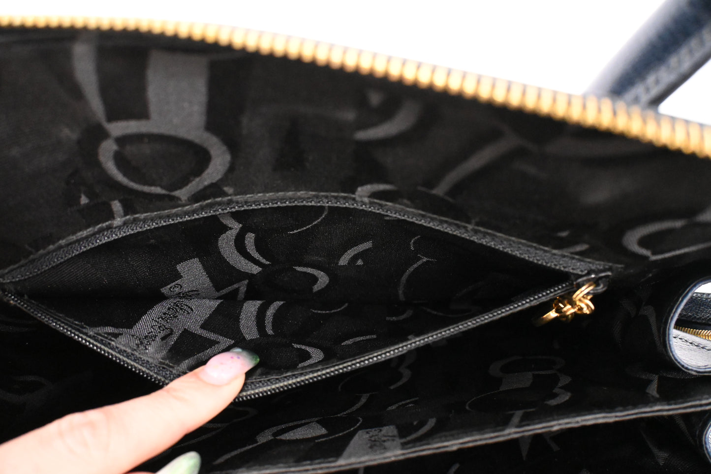 Ferragamo Gancini Handbag in Navy Blue Leather