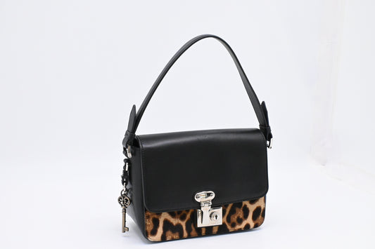 Dolce & Gabbana Handbag in Black Leather with Leopard