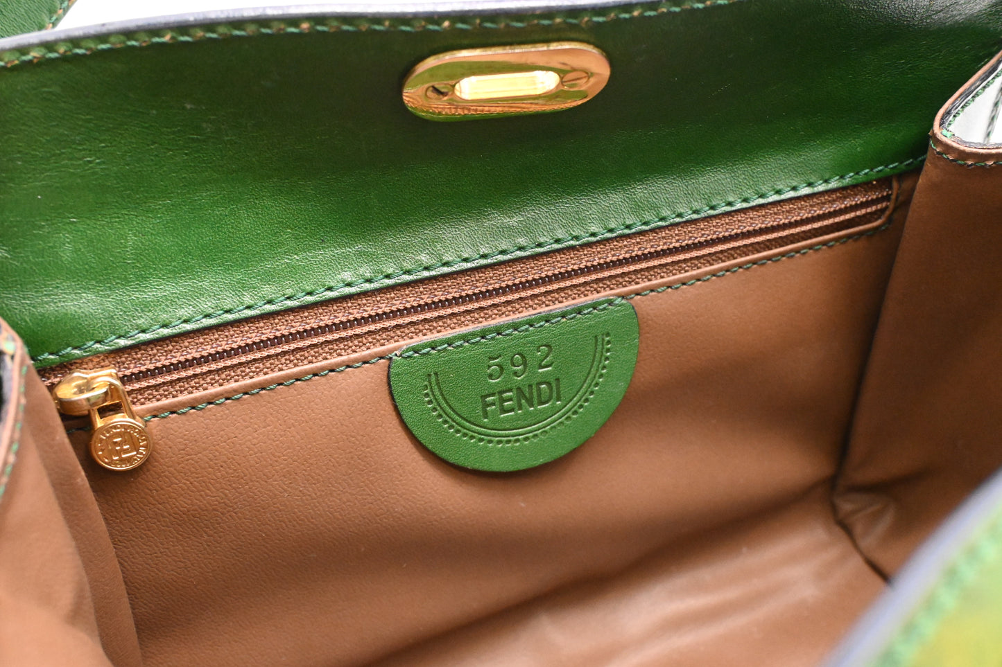 Fendi Janus Top Handle Bag in Green Leather
