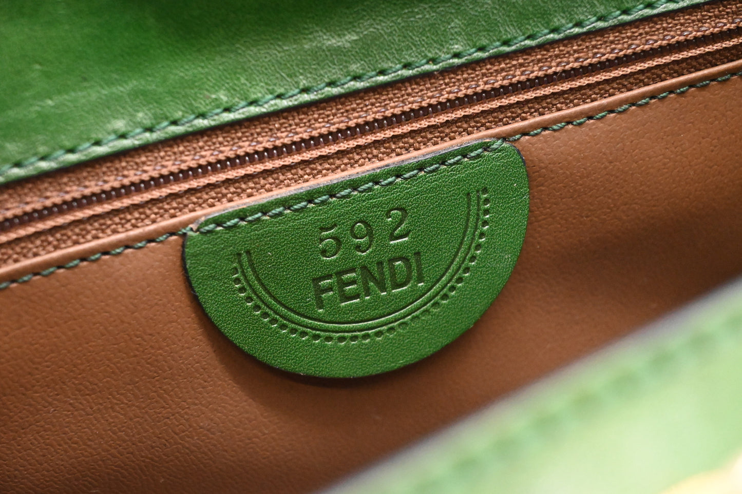 Fendi Janus Top Handle Bag in Green Leather