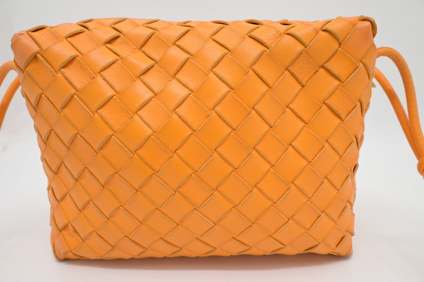 Bottega Veneta Loop Camera Bag in Tangerine Intreciatto Leather