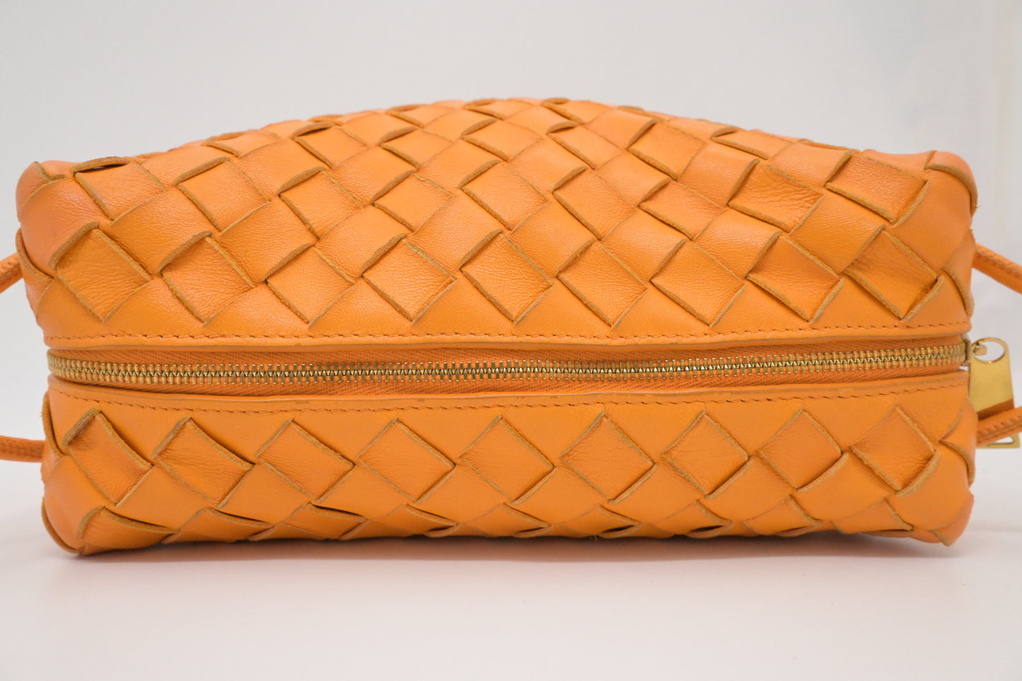 Bottega Veneta Loop Camera Bag in Tangerine Intreciatto Leather