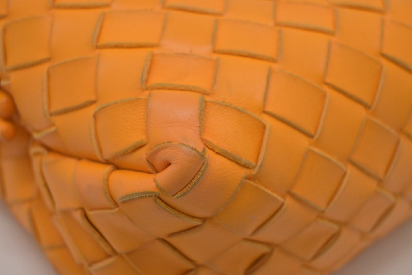 Bottega Veneta Loop Camera Bag in Tangerine Intreciatto Leather