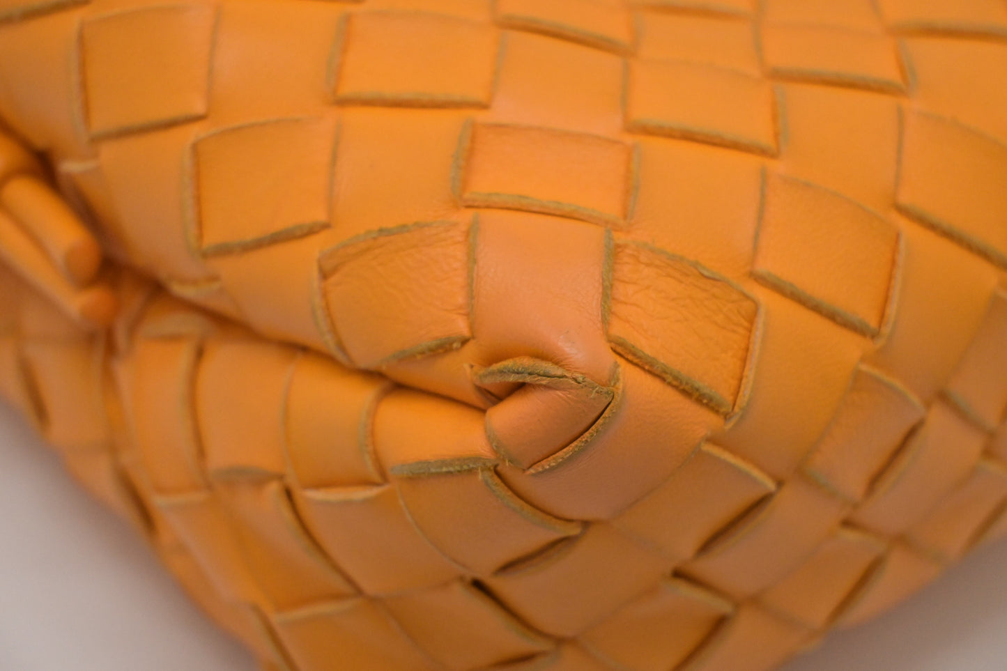Bottega Veneta Loop Camera Bag in Tangerine Intreciatto Leather