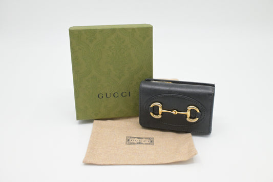 Gucci Horsebit 1955 Card Case Wallet in Black Leather