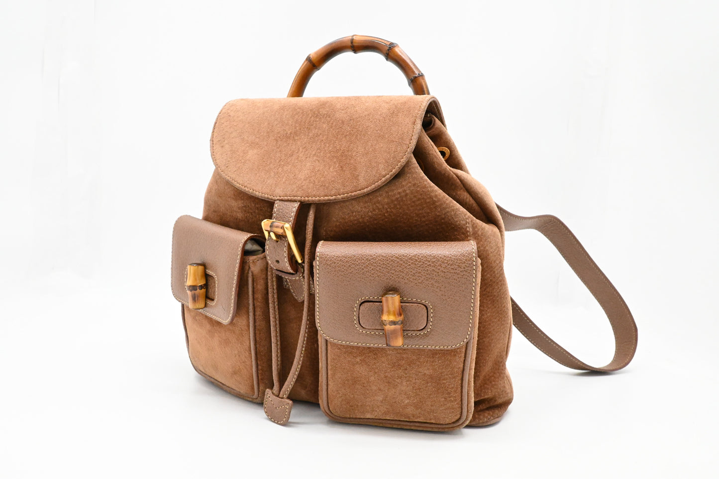 Gucci Bamboo Backpack in Brown Suede Leather