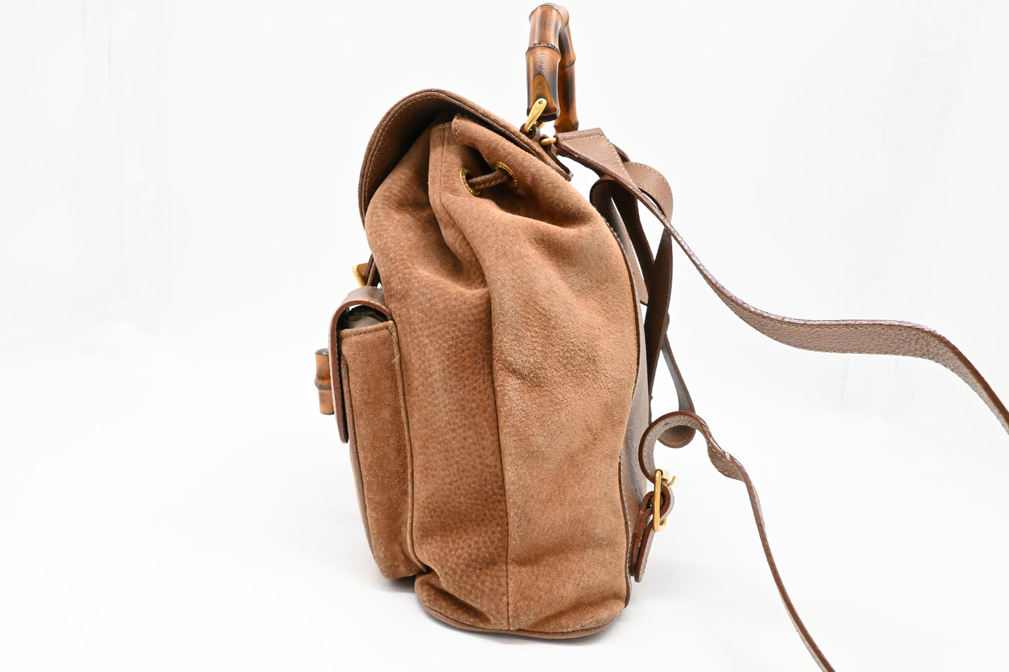 Gucci Bamboo Backpack in Brown Suede Leather