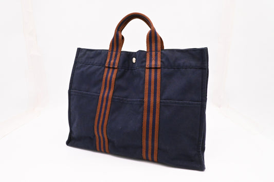Hermes Fourre Tout MM in Navy Blue Canvas
