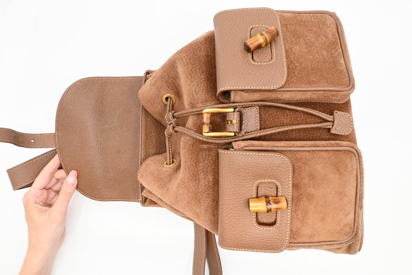 Gucci Bamboo Backpack in Brown Suede Leather