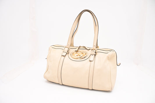Gucci Britt Boston Bag in Cream Leather