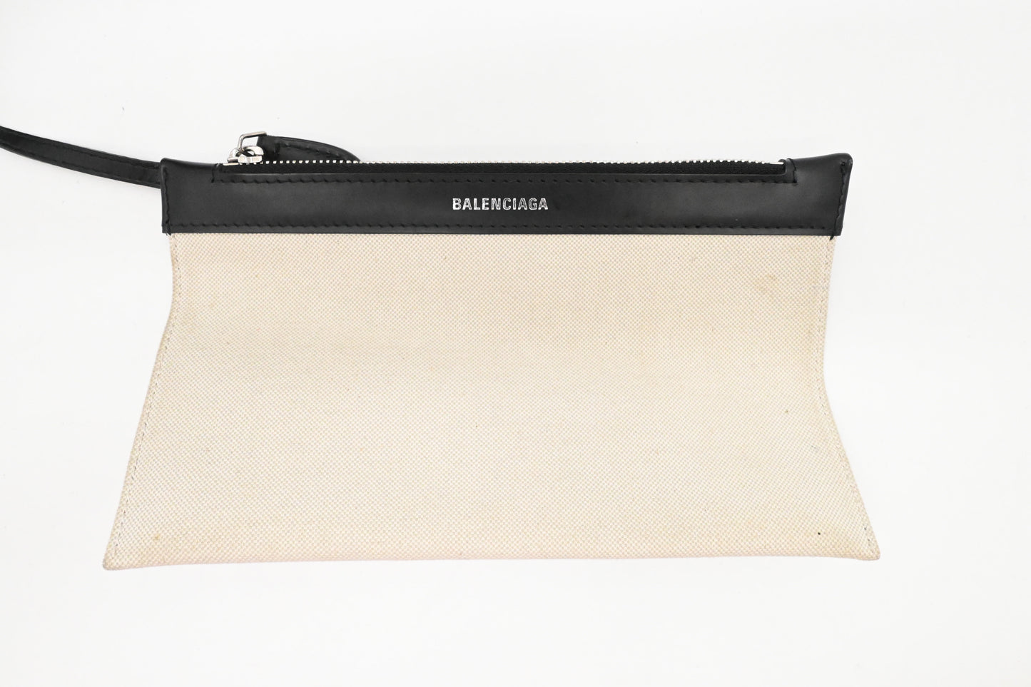 Balenciaga Large Navy Cabas Tote in Ecru Canvas
