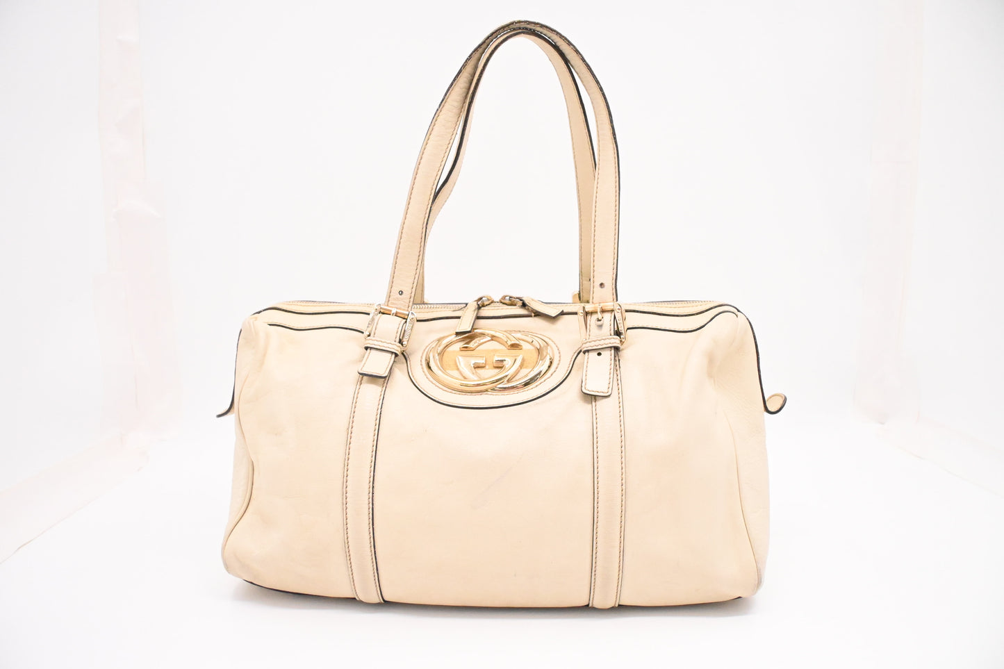 Gucci Britt Boston Bag in Cream Leather