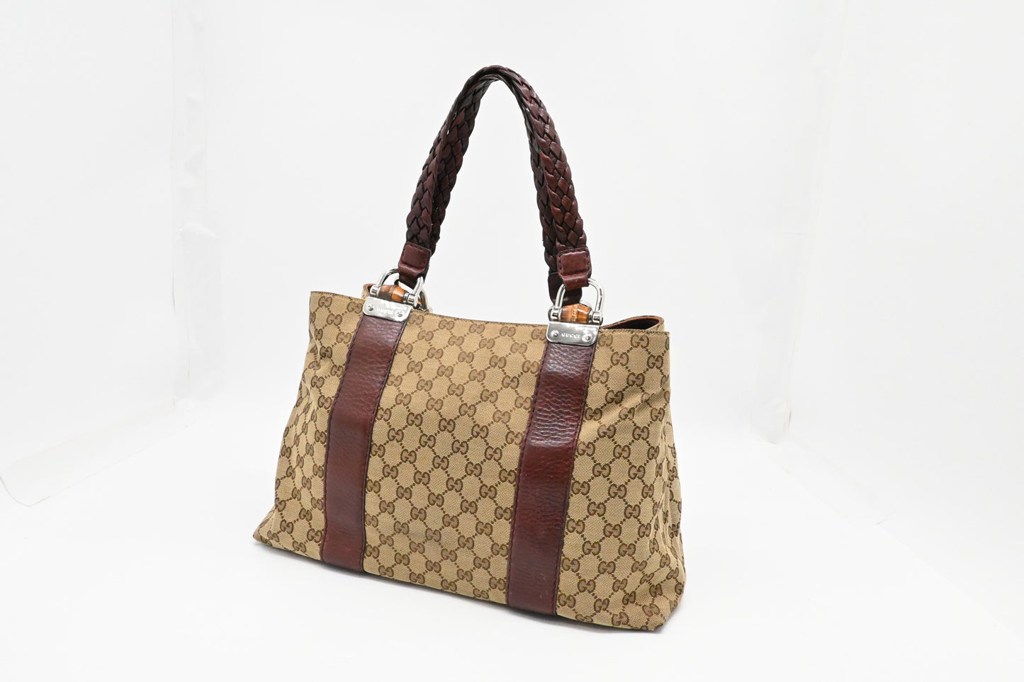 Gucci Bamboo Tote in Brown GG Canvas
