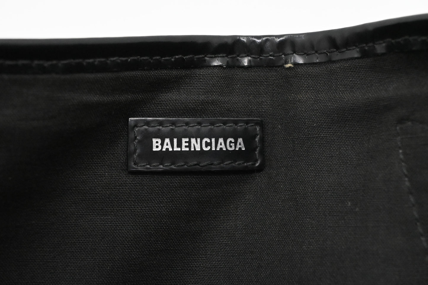 Balenciaga Large Navy Cabas Tote in Ecru Canvas