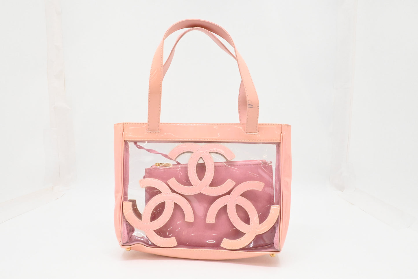 Chanel Triple Coco Tote in Pink Leather and Clear Vinyl