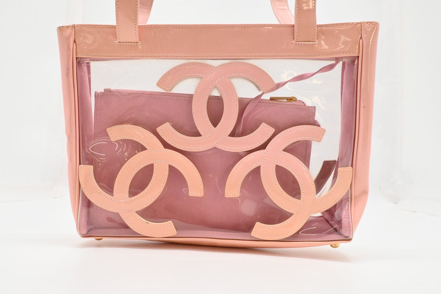 Chanel Triple Coco Tote in Pink Leather and Clear Vinyl