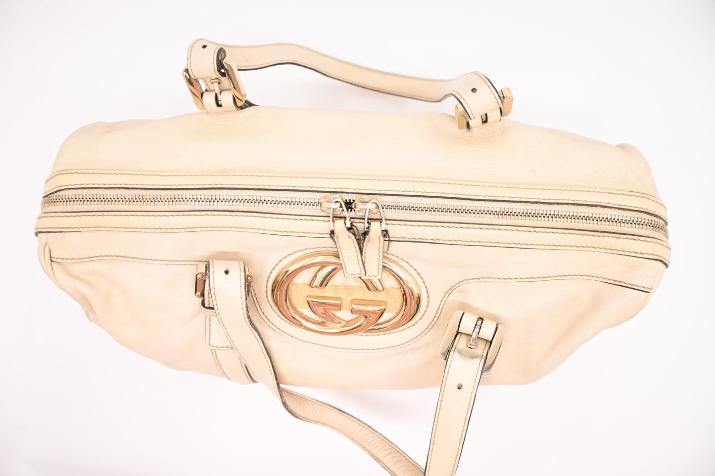 Gucci Britt Boston Bag in Cream Leather