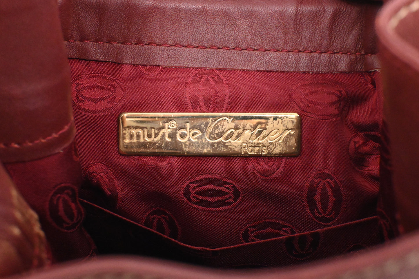 Cartier Bucket Bag in Burgundy Leather