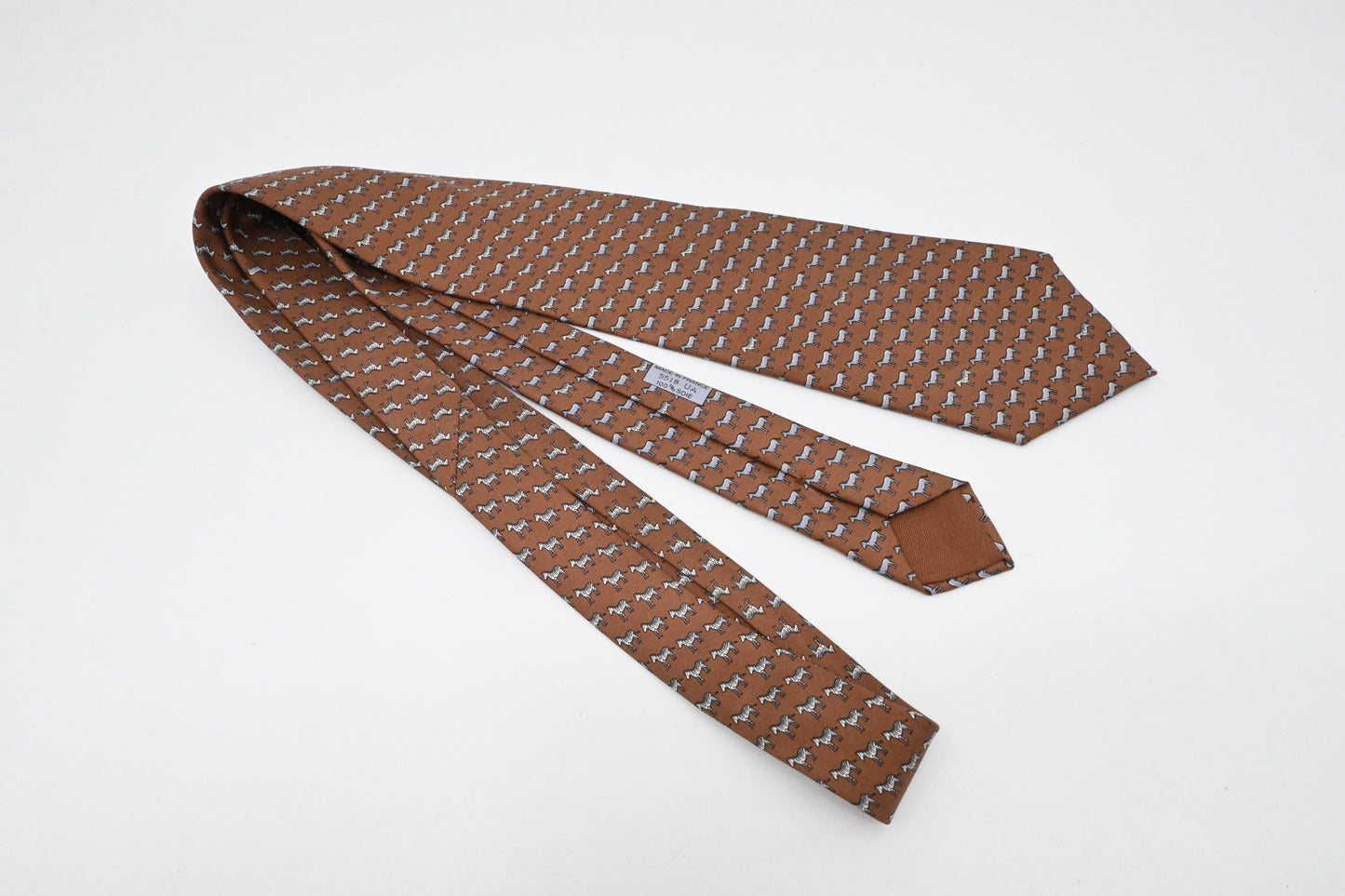 Hermes Horse Tie in Brown Silk