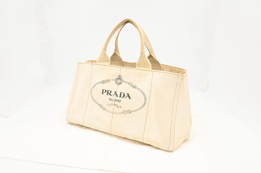 Prada Large Canapa Tote in White Canvas