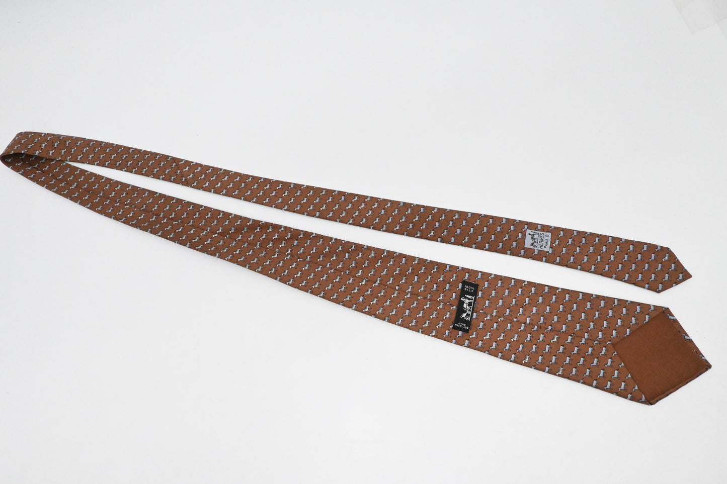 Hermes Horse Tie in Brown Silk