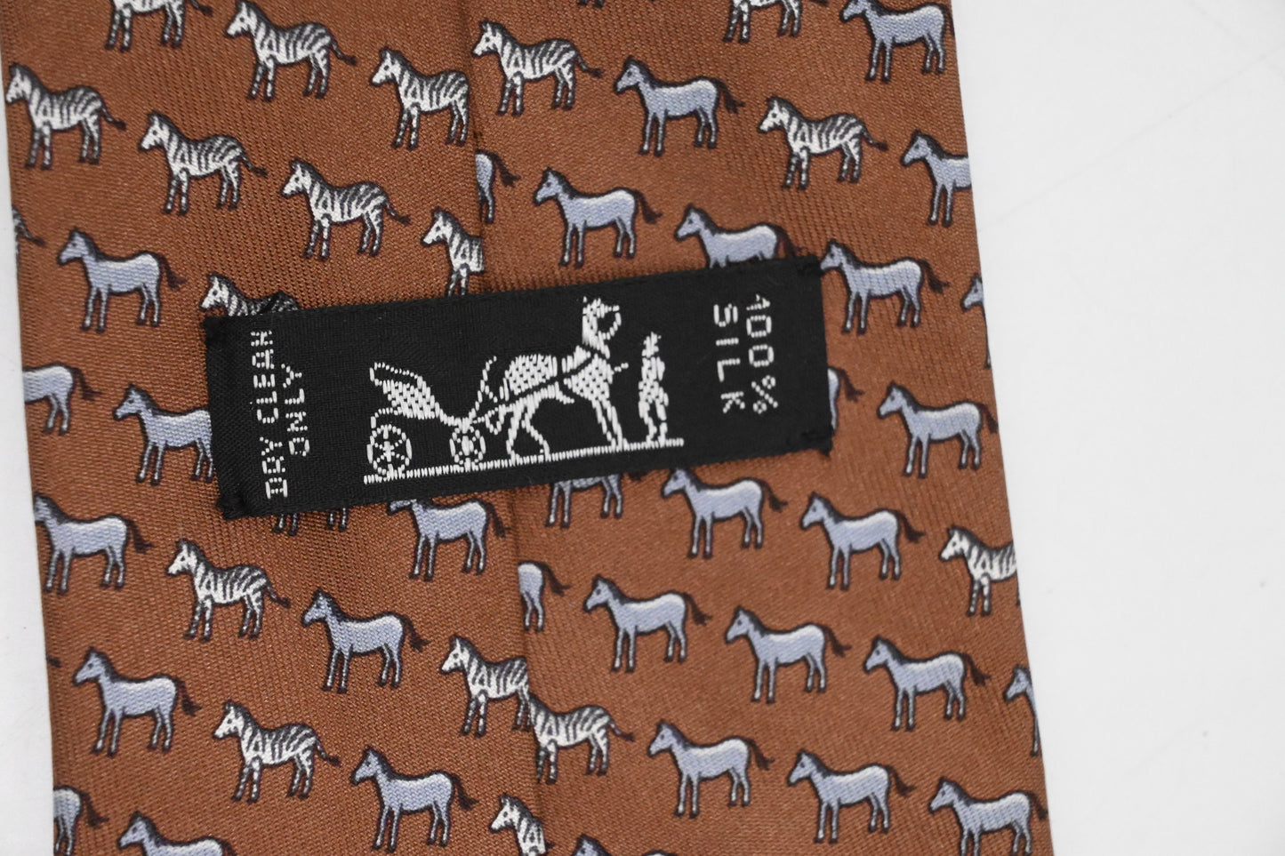 Hermes Horse Tie in Brown Silk