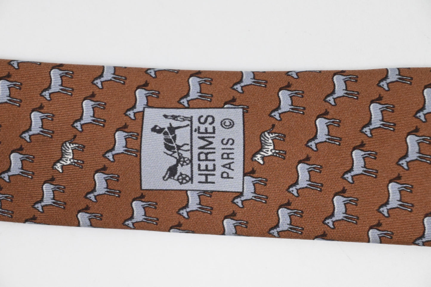 Hermes Horse Tie in Brown Silk