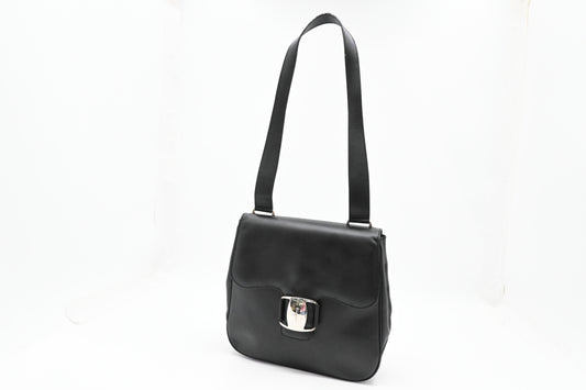 Ferragamo Shoulder Bag in Matte Black Leather