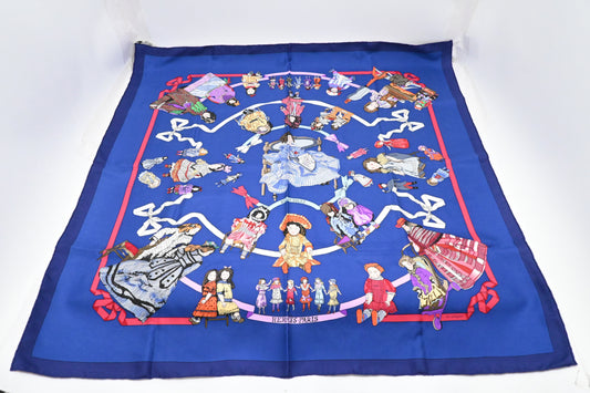 Hermes 'Hello Dolly' Carre 90 in Blue Silk