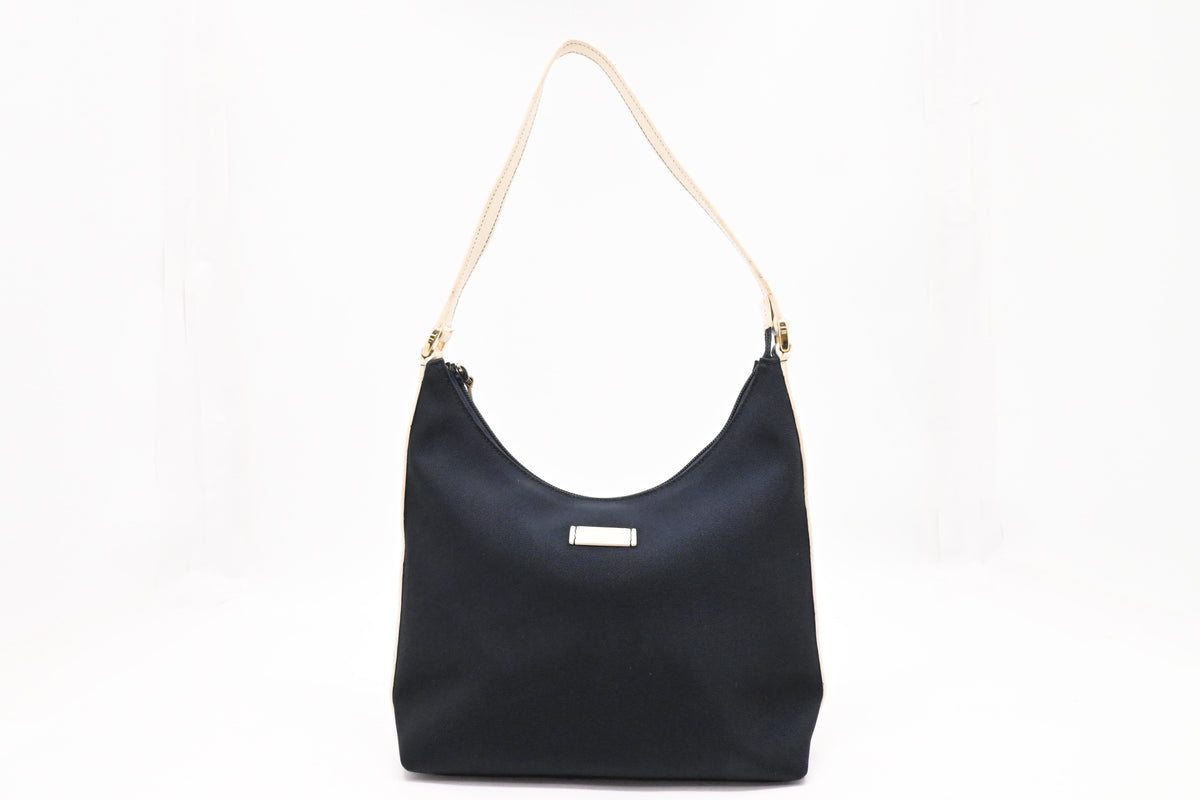 Gucci Hobo Bag in Navy Blue Canvas and White Guccissima Leather