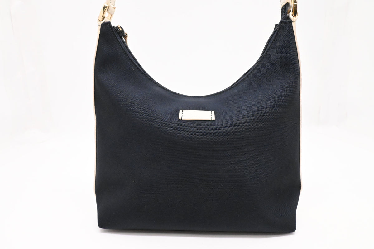 Gucci Hobo Bag in Navy Blue Canvas and White Guccissima Leather