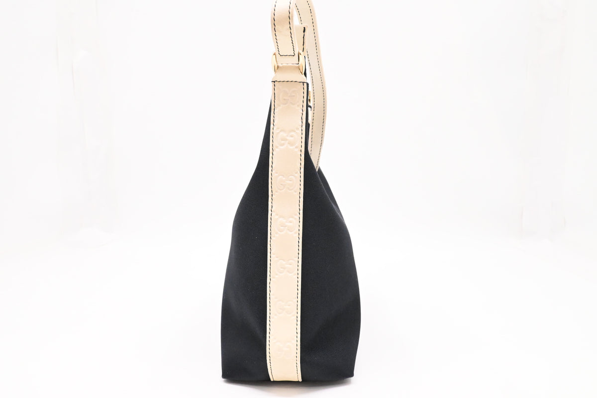 Gucci Hobo Bag in Navy Blue Canvas and White Guccissima Leather