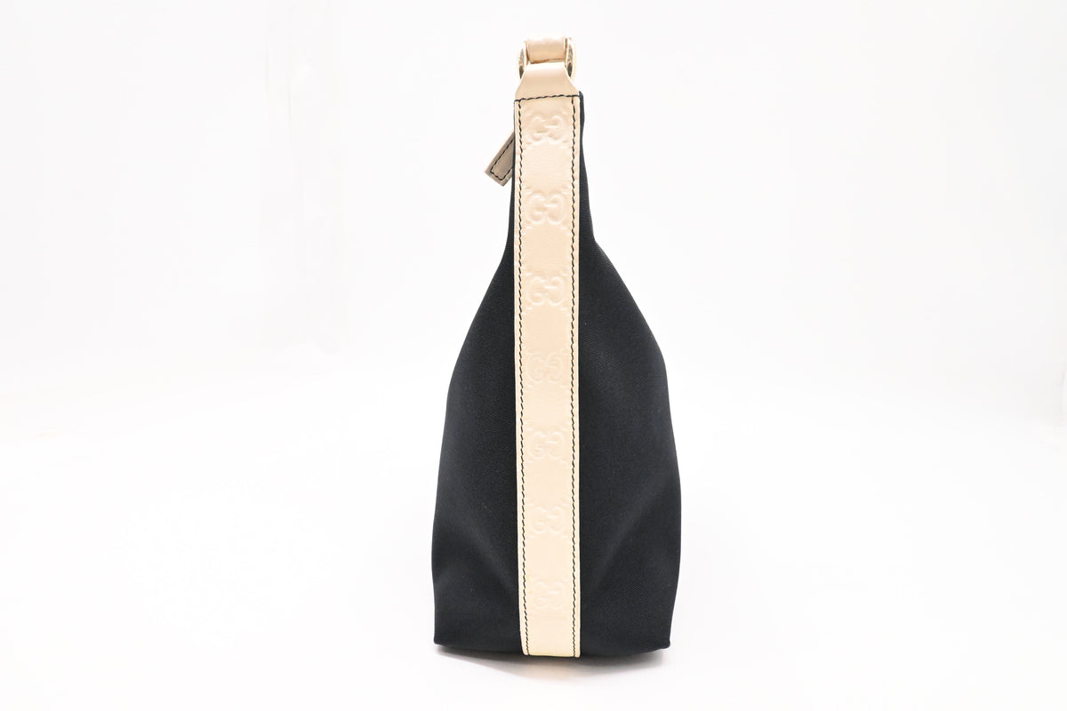 Gucci Hobo Bag in Navy Blue Canvas and White Guccissima Leather