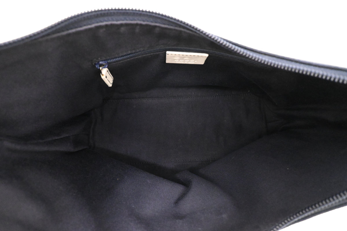 Gucci Hobo Bag in Navy Blue Canvas and White Guccissima Leather