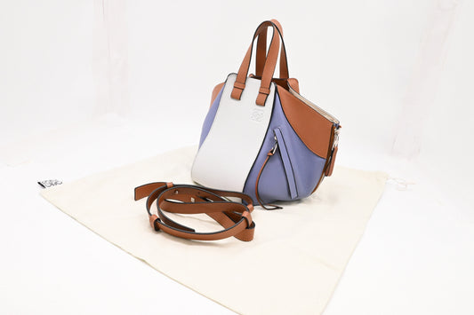 Loewe Small Hammock in White, Blue and Brown Leather