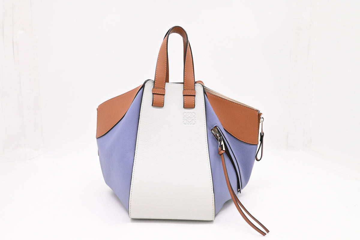 Loewe Small Hammock in White, Blue and Brown Leather