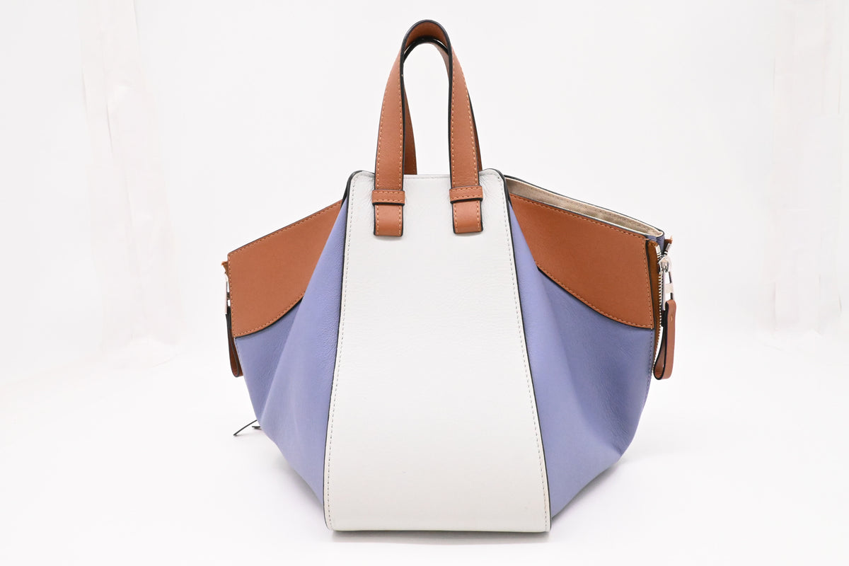 Loewe Small Hammock in White, Blue and Brown Leather