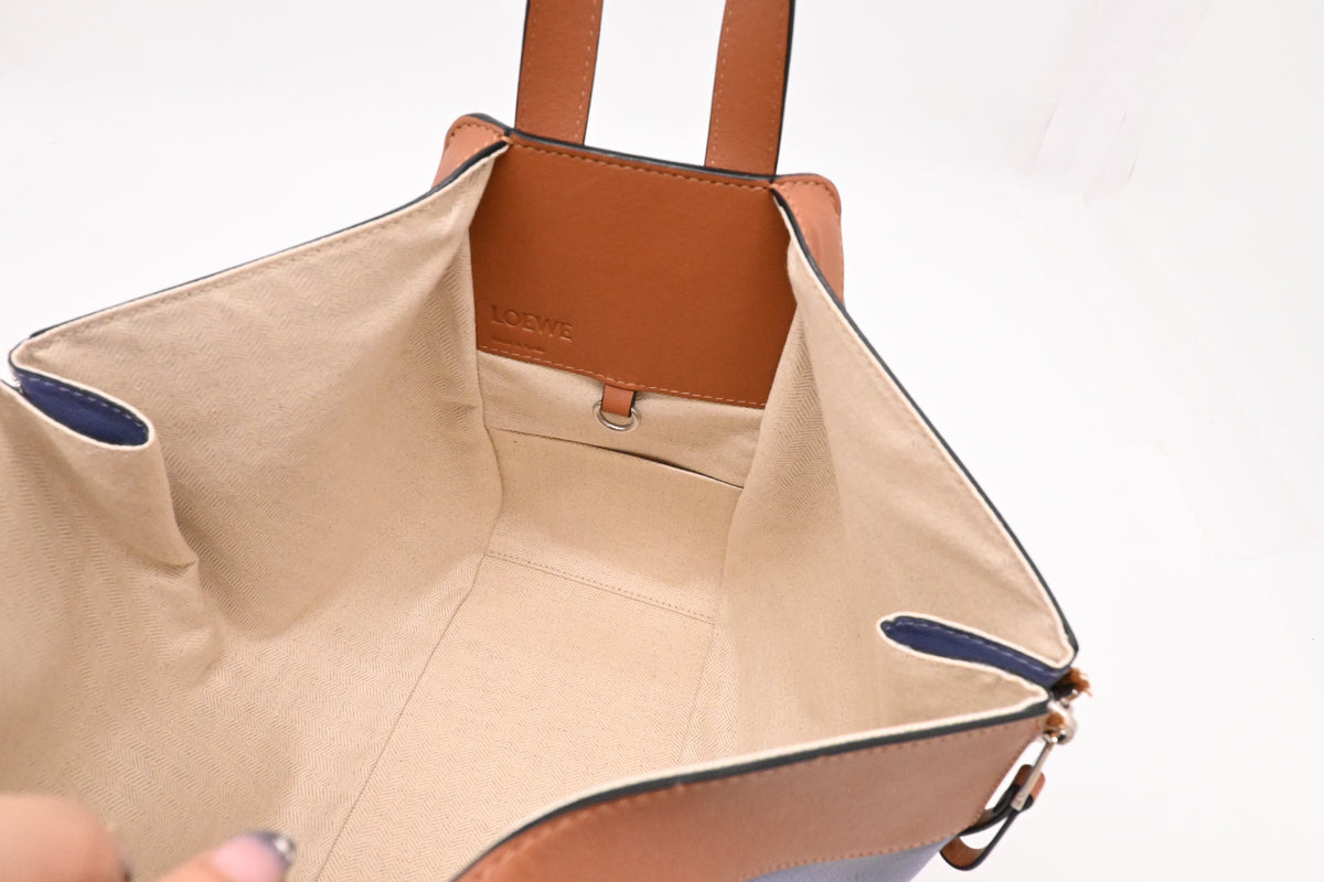 Loewe Small Hammock in White, Blue and Brown Leather
