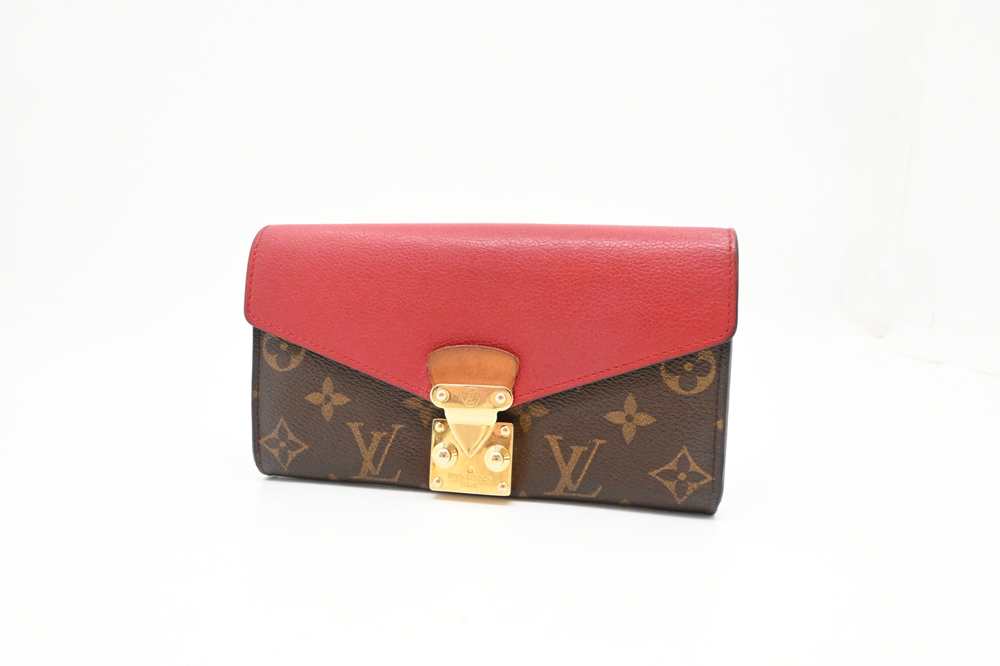 Louis Vuitton Pallas Wallet in Red Leather and Monogram Canvas