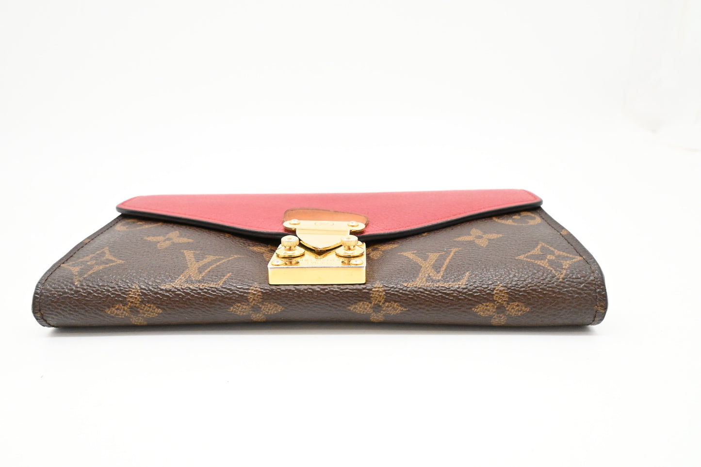 Louis Vuitton Pallas Wallet in Red Leather and Monogram Canvas
