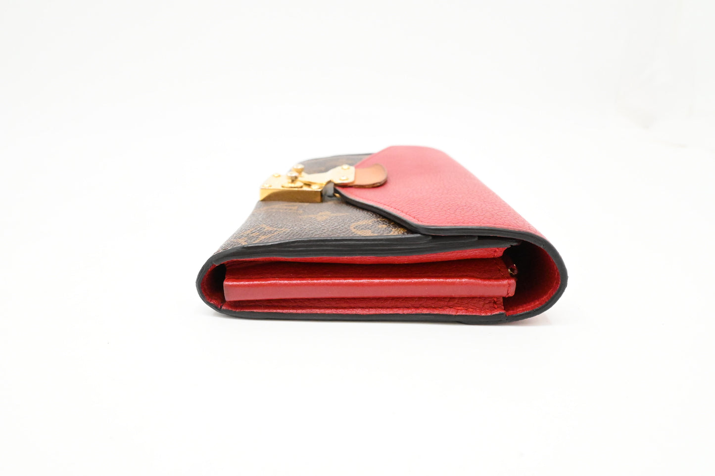 Louis Vuitton Pallas Wallet in Red Leather and Monogram Canvas