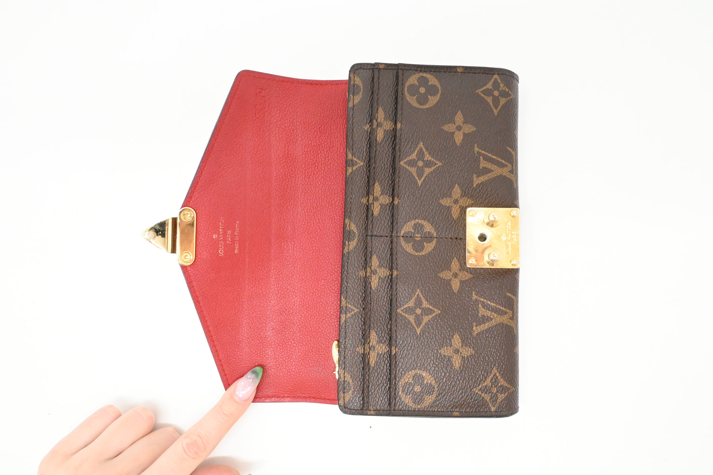 Louis Vuitton Pallas Wallet in Red Leather and Monogram Canvas